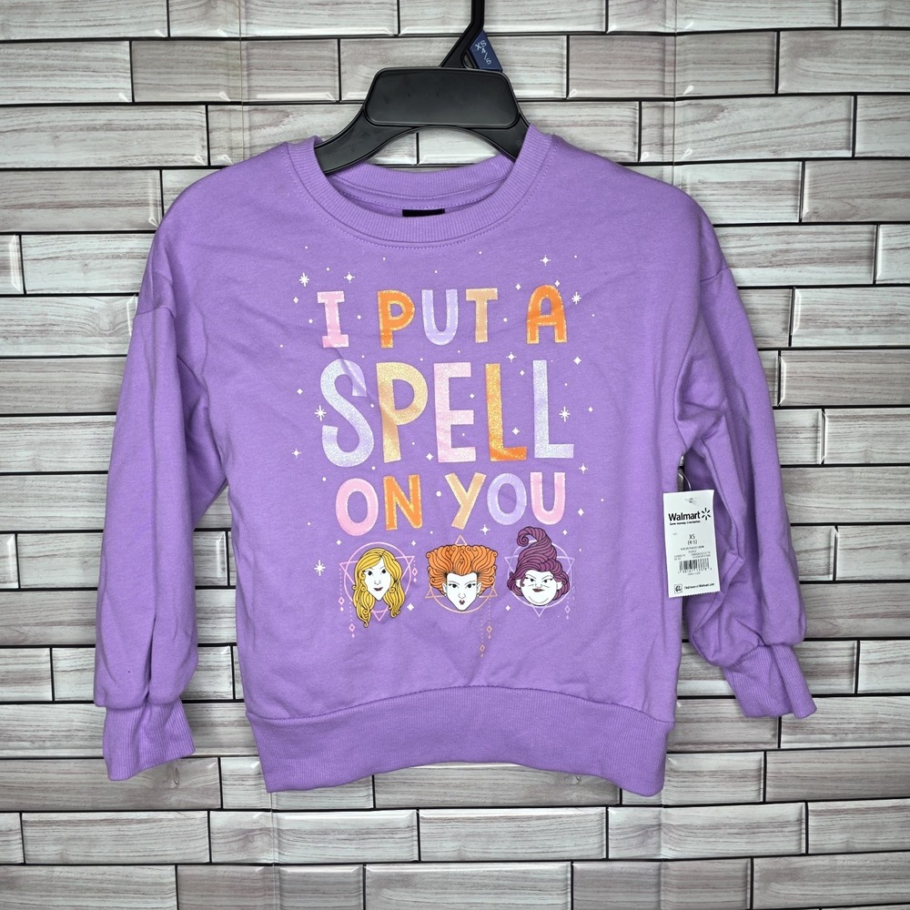 New Disney Hocus Pocus Girls Halloween Sweatshirt XS Purple Everyday Pullover